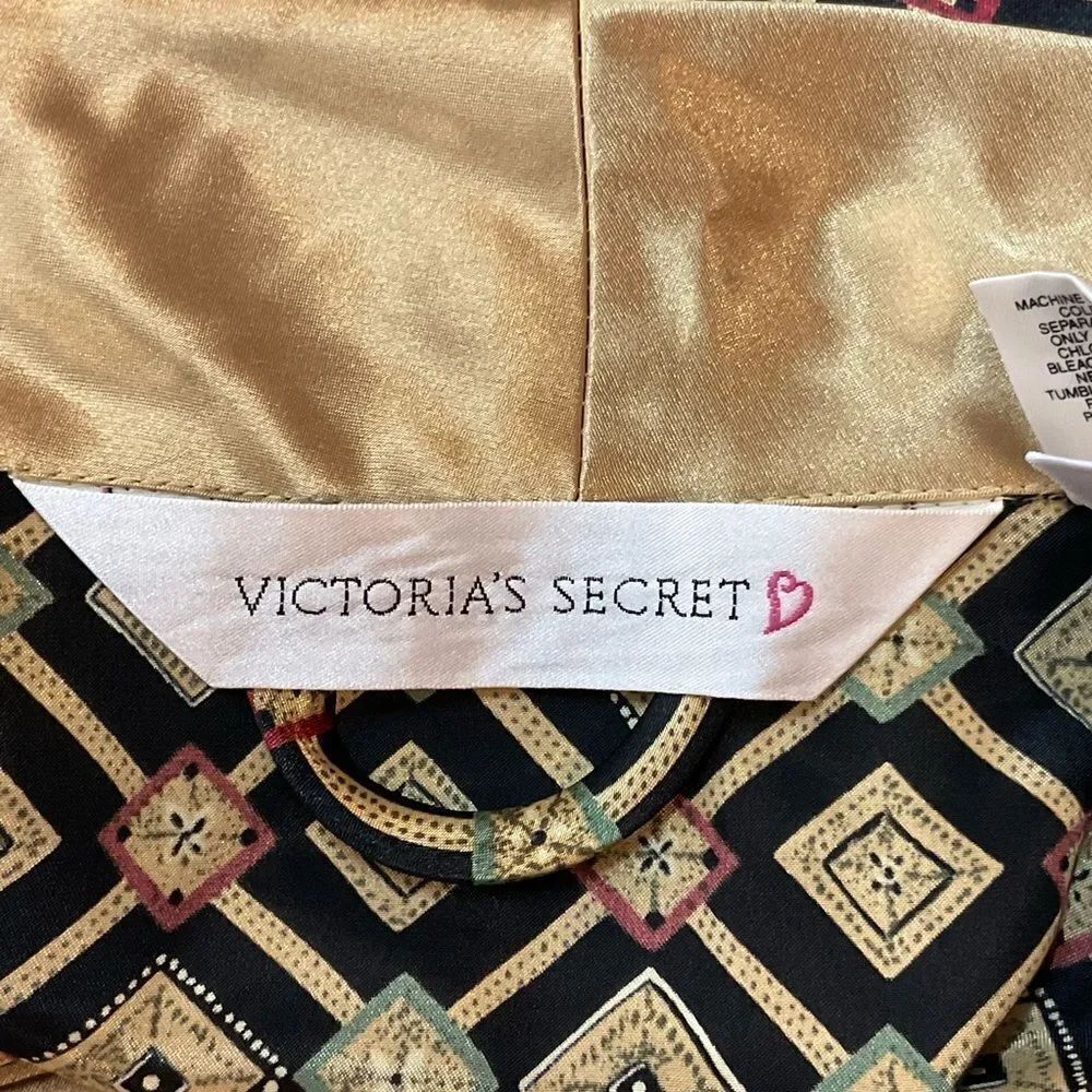 Victoria's Secret Vintage Black Gold Printed Long Sleeve Belted Robe S - Picture 6 of 9